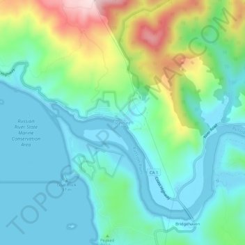 Mapa topográfico Jenner, altitud, relieve
