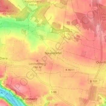 Mapa topográfico Naundörfel, altitud, relieve