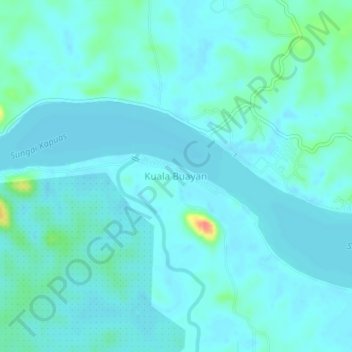 Mapa topográfico Kuala Buayan, altitud, relieve