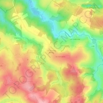 Mapa topográfico Les Chaumes Mathey, altitud, relieve