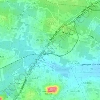 Mapa topográfico Minakunte Hosuru, altitud, relieve