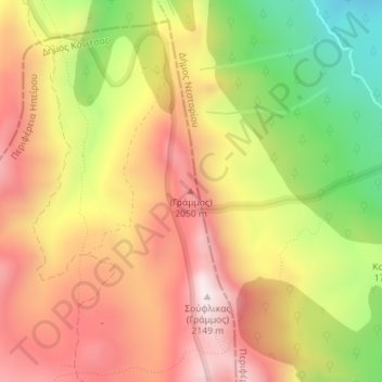 Mapa topográfico (Grammos), altitud, relieve