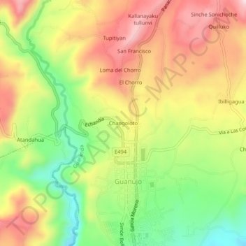 Mapa topográfico Changoloto, altitud, relieve