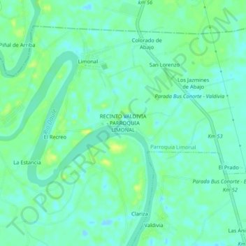 Mapa topográfico RECINTO VALDIVIA - PARROQUIA LIMONAL, altitud, relieve