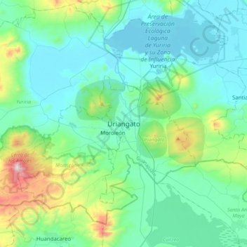 Mapa topográfico Uriangato, altitud, relieve
