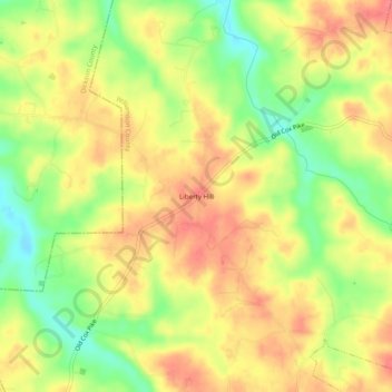 Mapa topográfico Liberty Hill, altitud, relieve