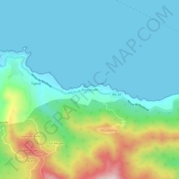 Mapa topográfico Assoumath, altitud, relieve