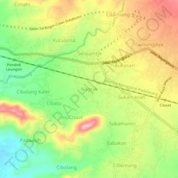 Mapa topográfico Nagrak, altitud, relieve