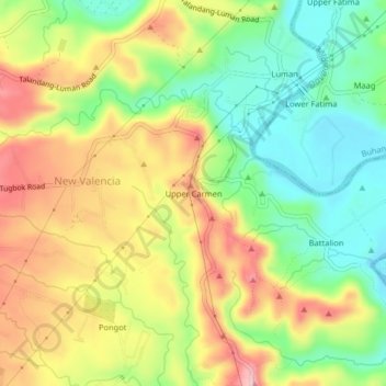 Mapa topográfico Upper Carmen, altitud, relieve