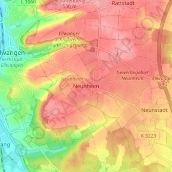 Mapa topográfico Neunheim, altitud, relieve