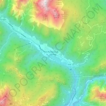 Mapa topográfico Auronzo di Cadore, altitud, relieve