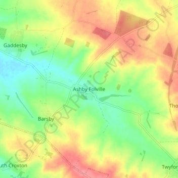 Mapa topográfico Ashby Folville, altitud, relieve
