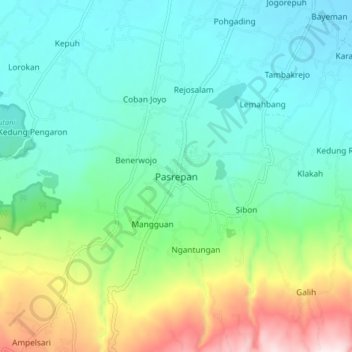 Mapa topográfico Pasrepan, altitud, relieve