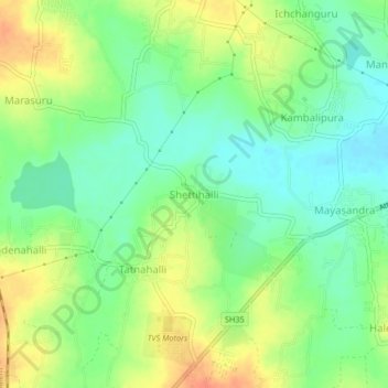 Mapa topográfico Shettihalli, altitud, relieve