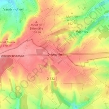 Mapa topográfico Drionville, altitud, relieve
