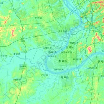 Mapa topográfico Yuhu, altitud, relieve