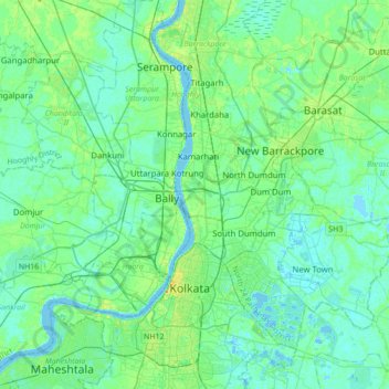 Mapa topográfico Baranagar, altitud, relieve