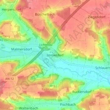 Mapa topográfico Immeldorf, altitud, relieve