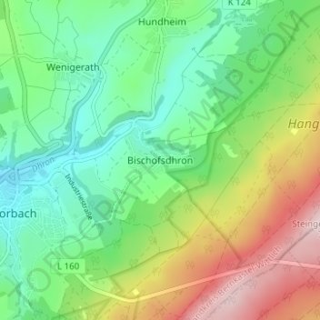 Mapa topográfico Bischofsdhron, altitud, relieve