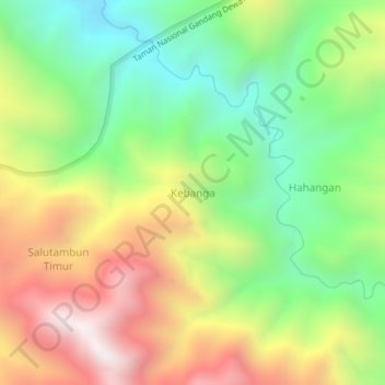 Mapa topográfico Kebanga, altitud, relieve
