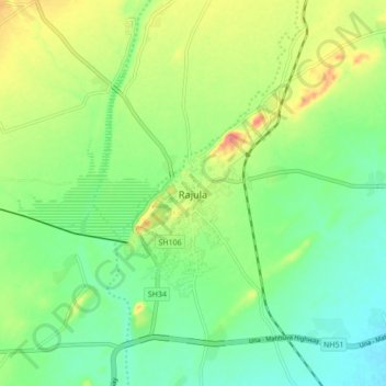 Mapa topográfico Rajula, altitud, relieve