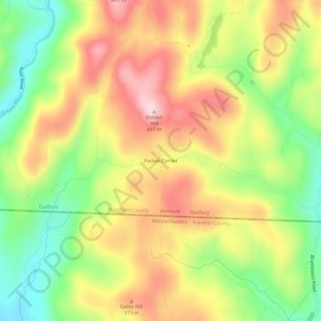 Mapa topográfico Packer Corner, altitud, relieve