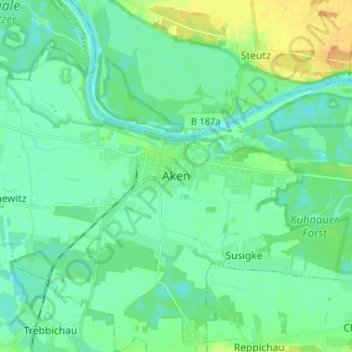 Mapa topográfico Aken, altitud, relieve