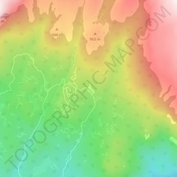 Mapa topográfico Sørbølsetran, altitud, relieve
