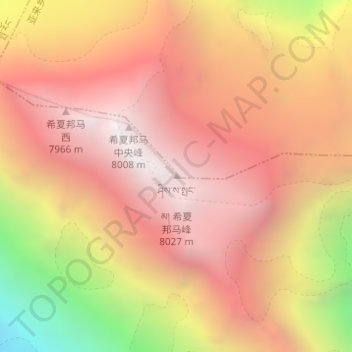 Mapa topográfico ཤིས་ས་སྤང་མ། 希夏邦马峰, altitud, relieve