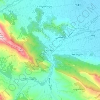 Mapa topográfico Mouzaki, altitud, relieve