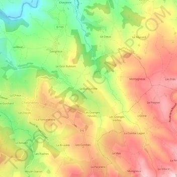 Mapa topográfico La Badouillère, altitud, relieve