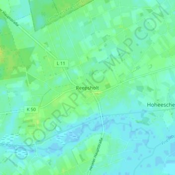 Mapa topográfico Reepsholt, altitud, relieve
