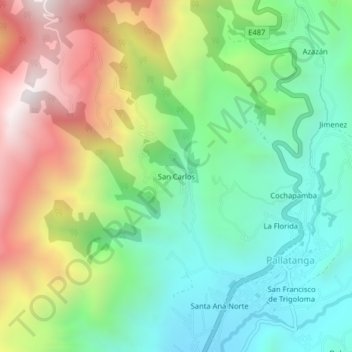 Mapa topográfico San Carlos, altitud, relieve