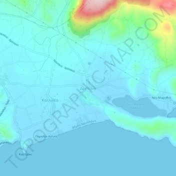 Mapa topográfico Drepano, altitud, relieve