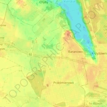 Mapa topográfico Baranówko, altitud, relieve
