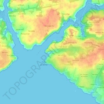 Mapa topográfico Kerfany-les-Pins, altitud, relieve