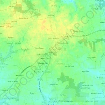 Mapa topográfico Brémillec, altitud, relieve