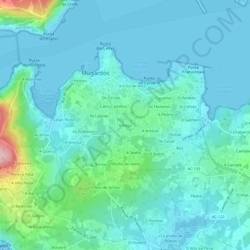 Mapa topográfico A Rega, altitud, relieve