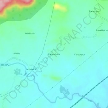 Mapa topográfico Kadambera, altitud, relieve