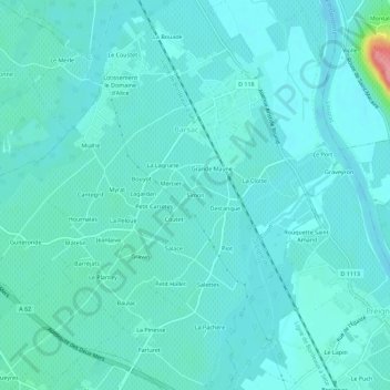 Mapa topográfico Simon, altitud, relieve