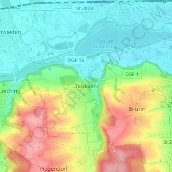 Mapa topográfico Teisbach, altitud, relieve