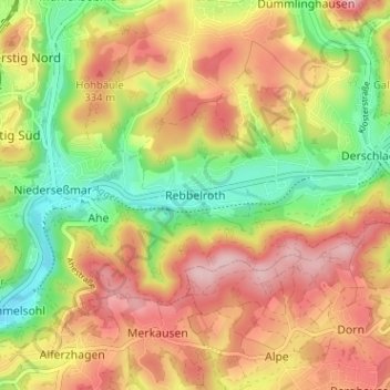 Mapa topográfico Rebbelroth, altitud, relieve