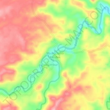 Mapa topográfico Muaro Tebo Pandak, altitud, relieve