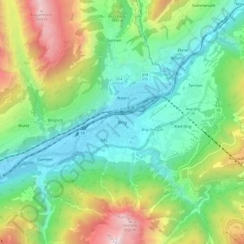 Mapa topográfico Brig, altitud, relieve