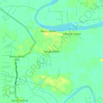 Mapa topográfico Tanah Putih, altitud, relieve