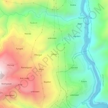 Mapa topográfico Chhati, altitud, relieve
