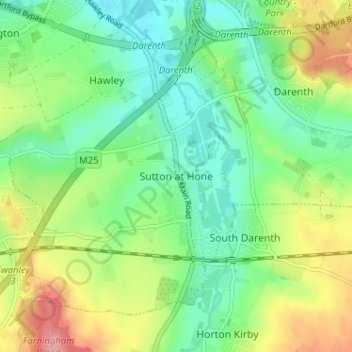 Mapa topográfico Sutton at Hone, altitud, relieve