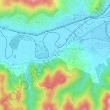 Mapa topográfico Taḥanut, altitud, relieve