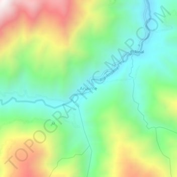 Mapa topográfico Anaime, altitud, relieve