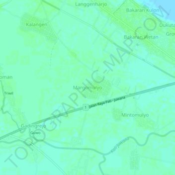 Mapa topográfico Margomulyo, altitud, relieve